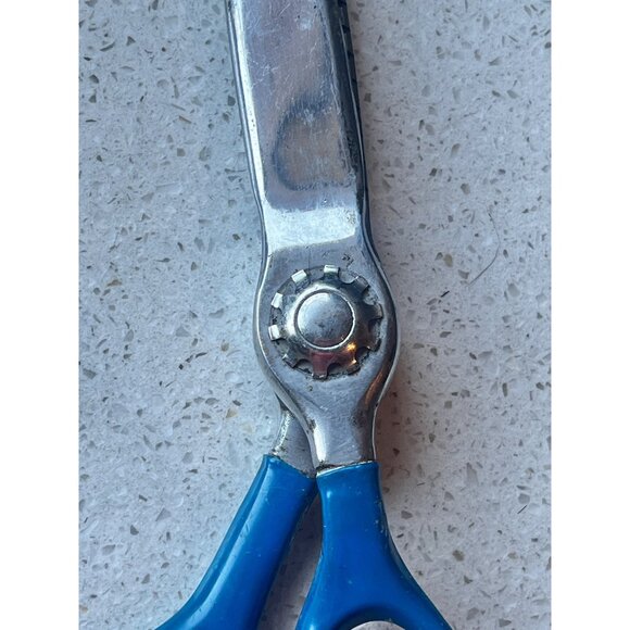 Vintage Metrology Stainless Steel Pinking Shears With Blue Handles - Picture 5 of 12